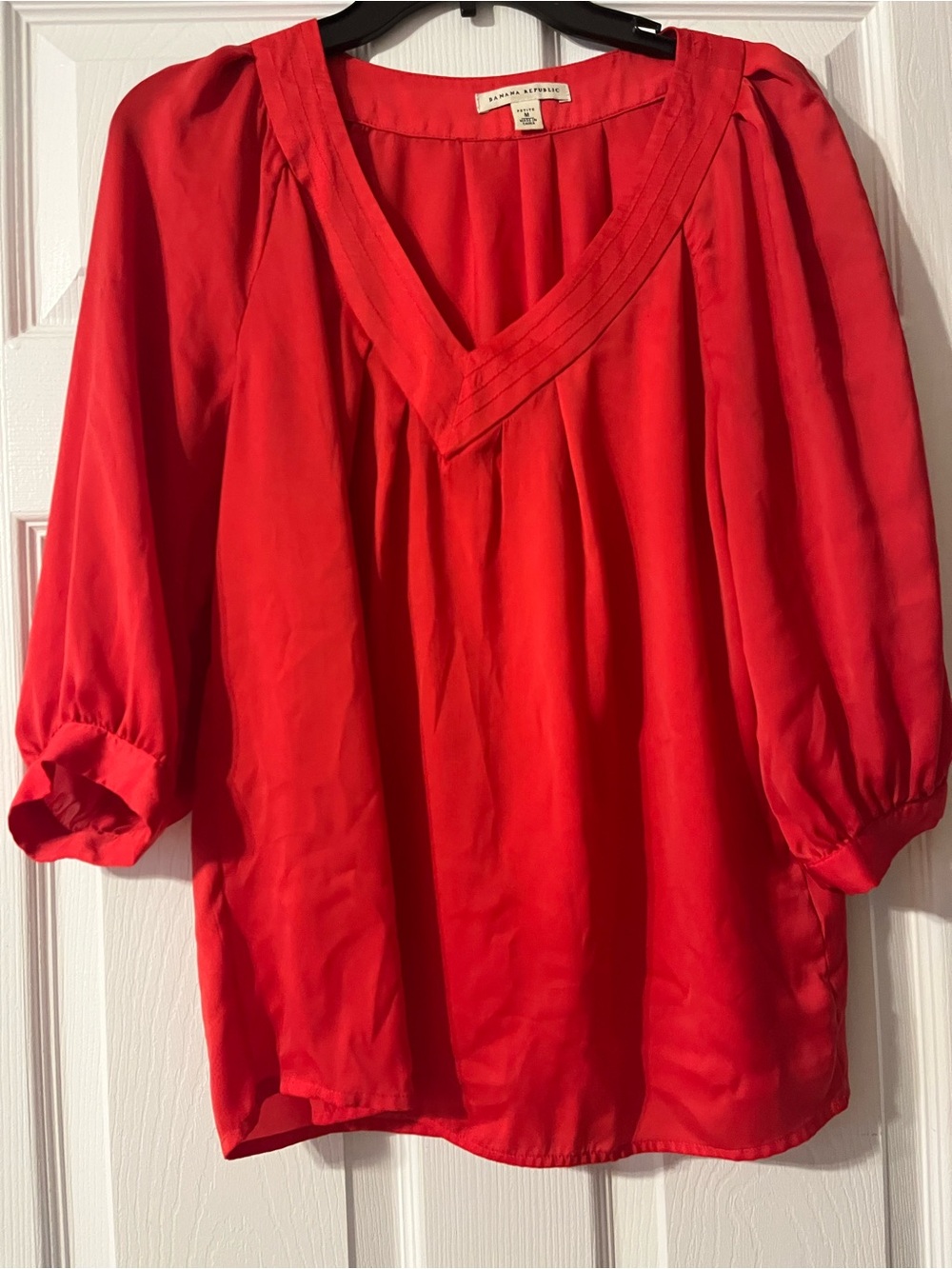 Banana Republic Red V-Neck Pleated Blouse